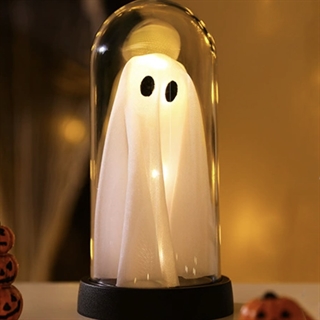 Halloween spøgelseslampe med LED lys i glas kuppel